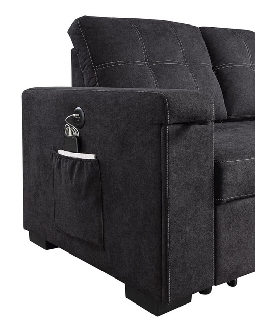 Toby - Reversible Sleeper Sectional Sofa With Storage Chaise Cup Holder Charging Ports And Pockets - Black