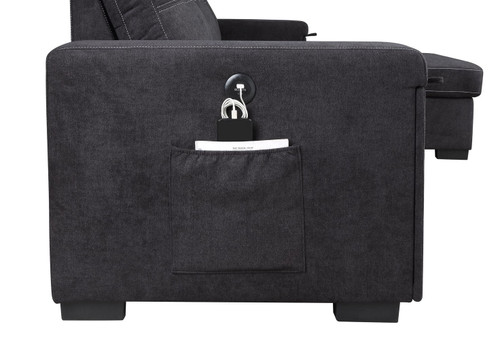 Toby - Reversible Sleeper Sectional Sofa With Storage Chaise Cup Holder Charging Ports And Pockets - Black