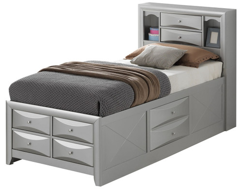 Marilla - Twin Storage Bed - Silver Champagne