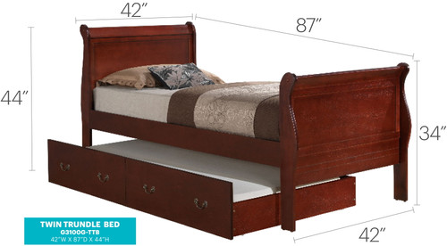 Twin Bed With Storage Classic - Cherry