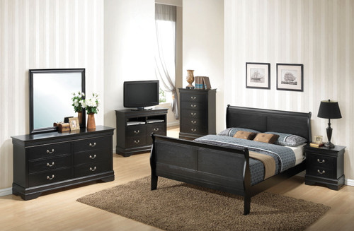 Queen Bed Panel Sleigh - Black