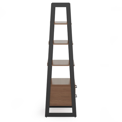 Sawhorse - Solid Walnut Veneer And Ladder Shelf With Storage - Dark Brown