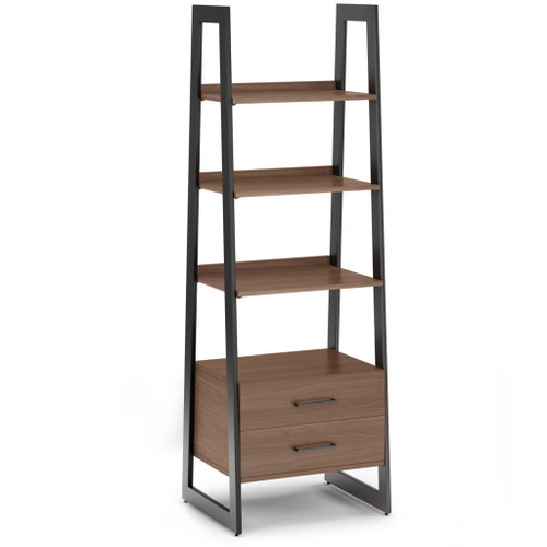 Sawhorse - Solid Walnut Veneer And Ladder Shelf With Storage - Dark Brown