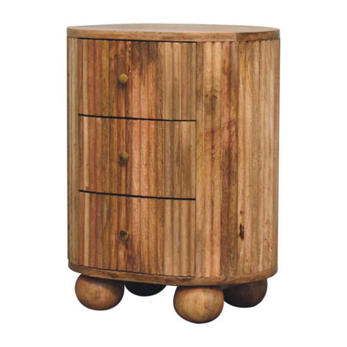 Soba - Ball 3 Drawer Bedside Table - Light Brown