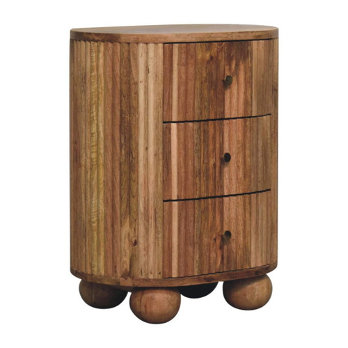 Soba - Ball 3 Drawer Bedside Table - Light Brown