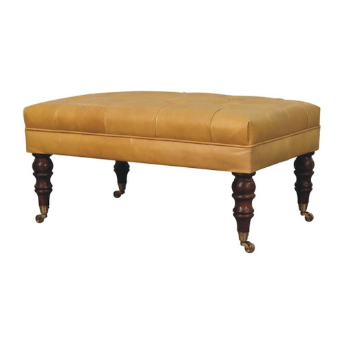 Buffalo - Leather Ottoman With Castor Legs - Caramel