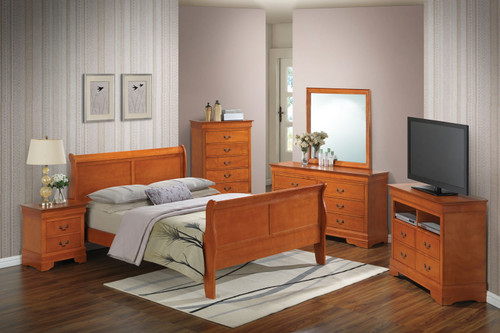King Bed Panel Sleigh - Oak