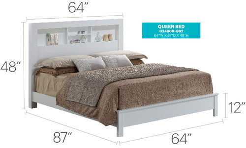 Queen Bed Stylish Transitional - White