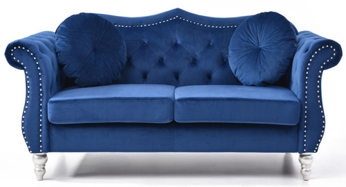 Chic Transitional Upholstered Loveseat - Navy Blue