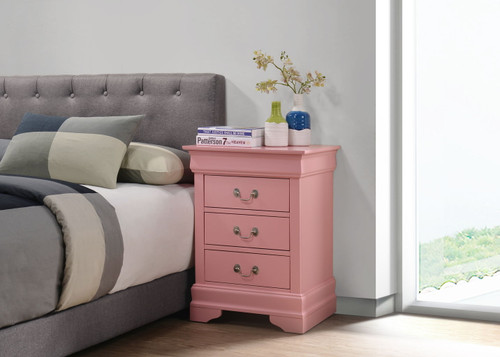 Louis Phillipe - 3 Drawer Nightstand - Pink