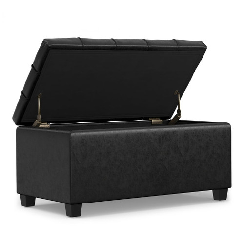 Sienna - Storage Ottoman Bench - Distressed Black