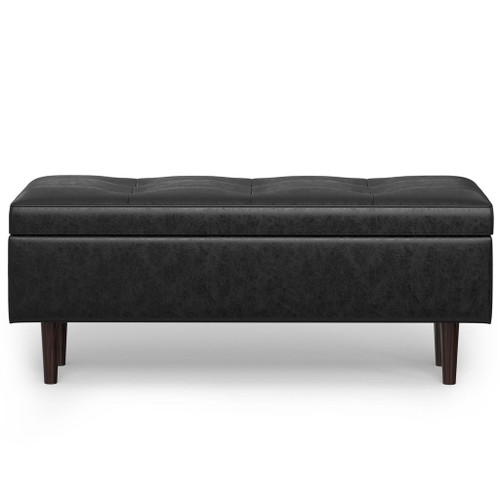 Shay - Mid Century Rectangular Storage Ottoman - Distressed Black