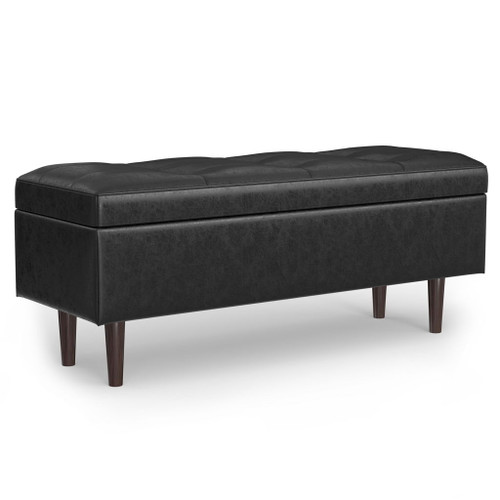 Shay - Mid Century Rectangular Storage Ottoman - Distressed Black