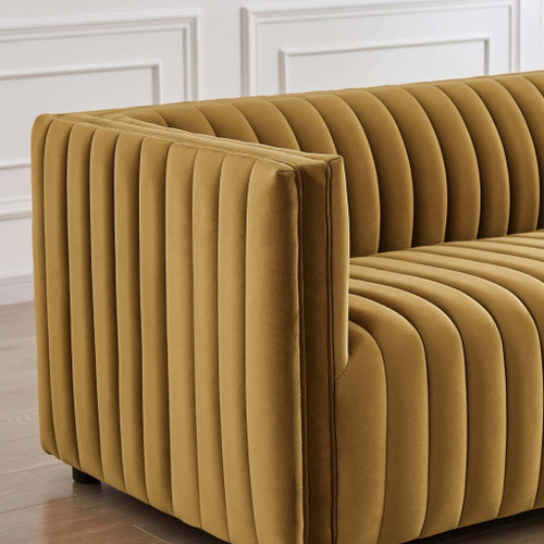 Dominic - Channel Tufted Velvet Sofa - Dark Yellow