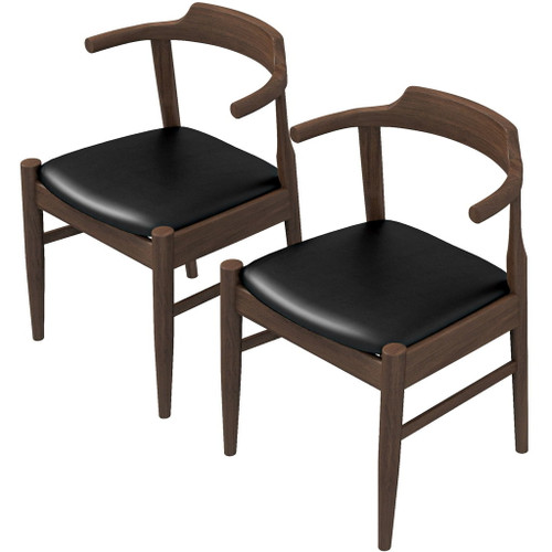 Leon - Mid-Century Modern Leather Dining Chair (Set of 2) - Black / Wood