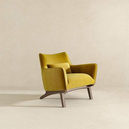 Brayden - Lounge Chair - Velvet - Brown / Gold / Yellow