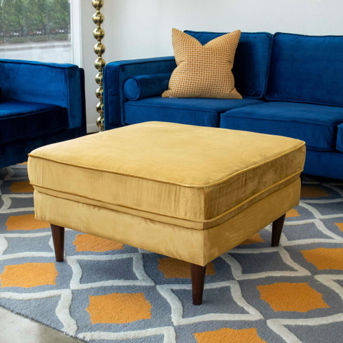 Amber - Square Upholstered Ottoman Velvet - Yellow