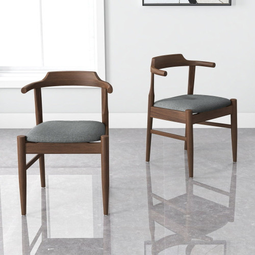 Leon - Mid-Century Modern Dining Chair (Set of 2) - Brown / Light Gray