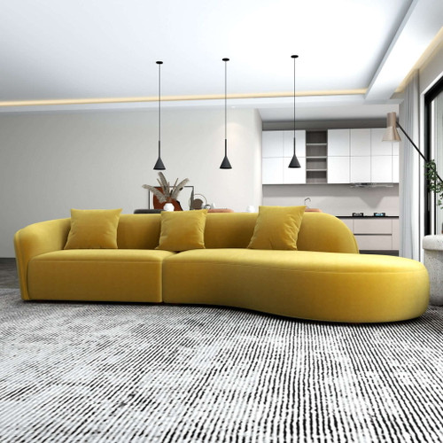 Elijah - Japandi Style Curvy Sectional Sofa - Yellow