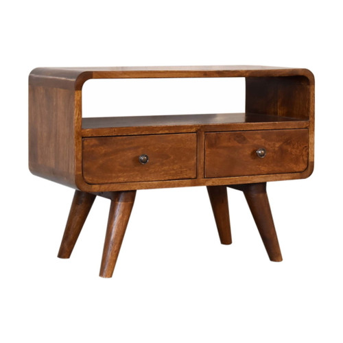 Mini Curved Media Unit With 2 Drawers - Chestnut