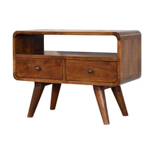 Mini Curved Media Unit With 2 Drawers - Chestnut
