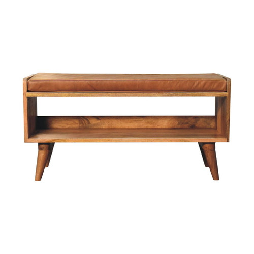 Bench With Leather Seatpad - Oak