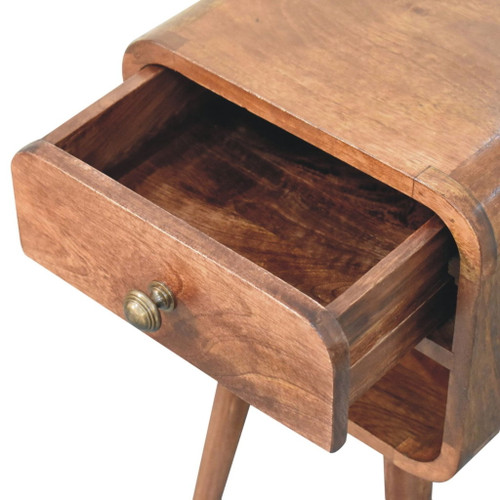 Mini Curved Bedside Table With Lower Slot - Caramel