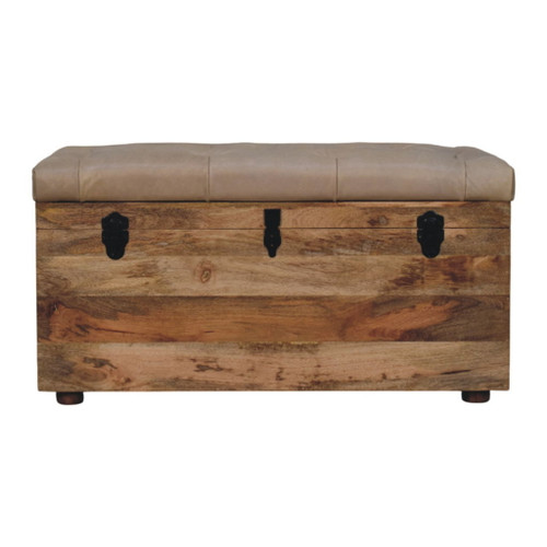 Buffalo - Hide Leather Storage Trunk - Beige / Brown