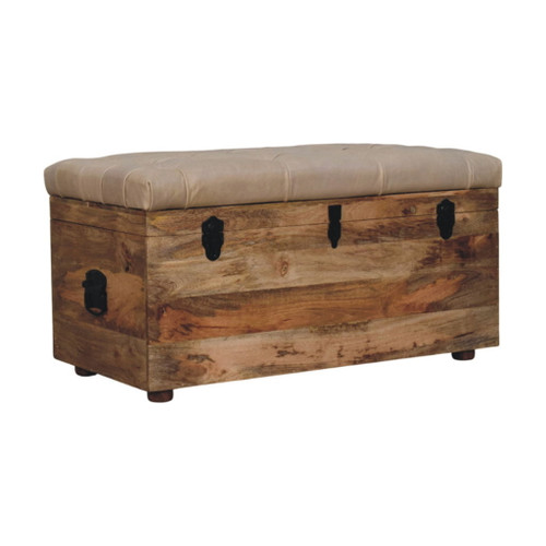 Buffalo - Hide Leather Storage Trunk - Beige / Brown