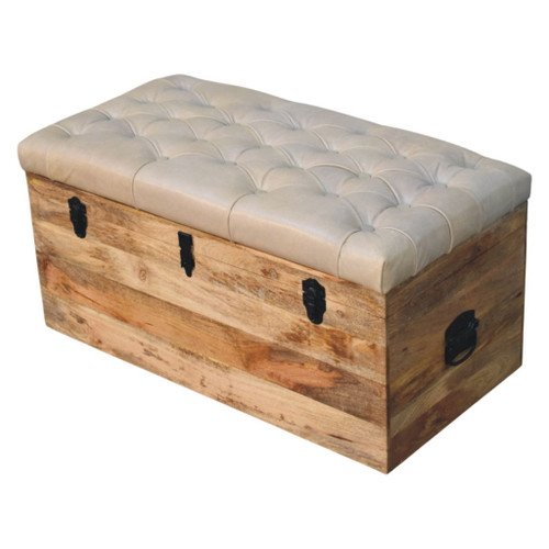 Buffalo - Hide Leather Storage Trunk - Beige / Brown