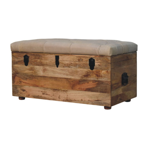Buffalo - Hide Leather Storage Trunk - Beige / Brown