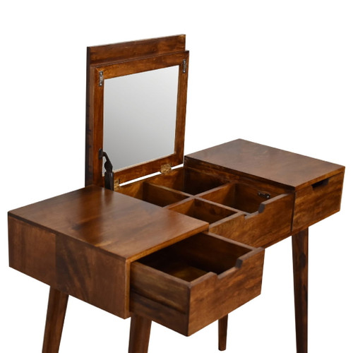 Foldable Mirror Table - Chestnut