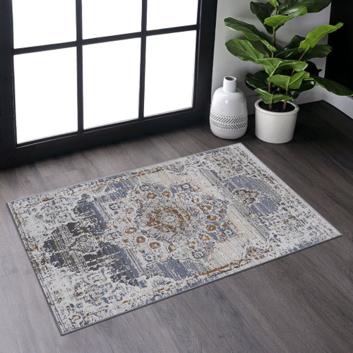 Payas - 2' X 3' Medallion Area Rug - Cream / Gold