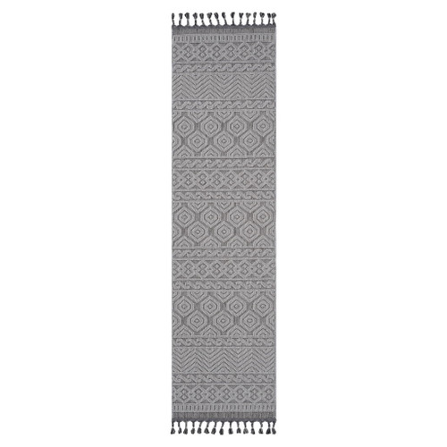 Guros - 2' X 8' Geometric Indoor / Outdoor Area Rug - Gray / White