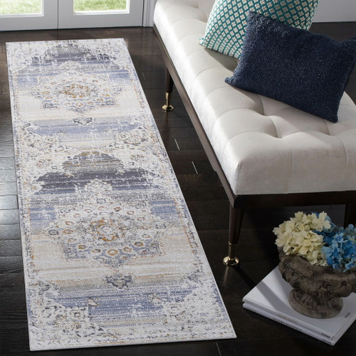Payas - 2' X 8' Medallion Runner Rug - Cream / Gold