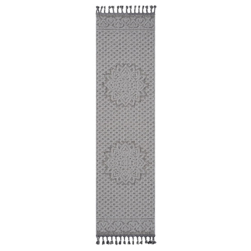 Guros - 2' X 8' Medallion Indoor / Outdoor Area Rug - Gray / White