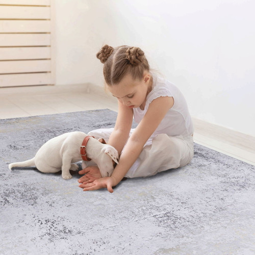 Maval - 2'6'' X 10' Washable Runner Rug - Gray / Gold