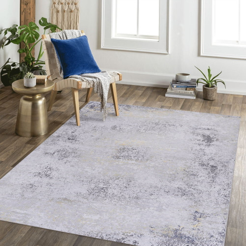 Maval - 5' X 8' Washable Area Rug - Gray / Gold