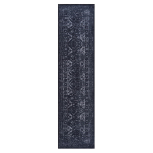 Maval - 2'6'' X 10' Washable Runner Rug - Black / Gray