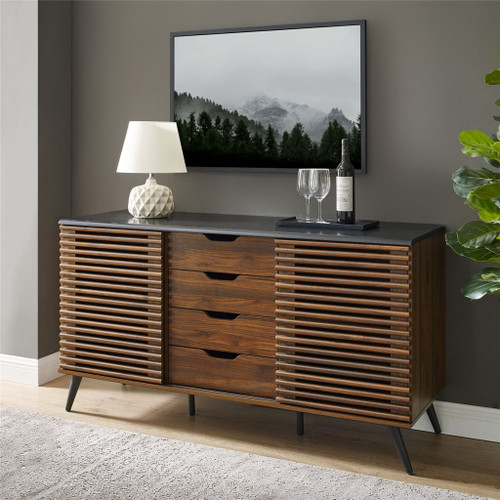 Contemporary Sliding Slat Door Sideboard - Ebony / Dark Walnut