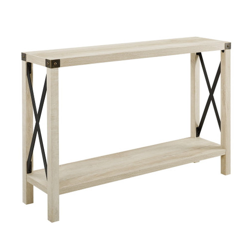 Modern Farmhouse X Entry Table With Lower Shelf - White Oak