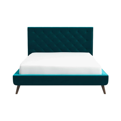 Dillon - Velvet Platform Bed - Blue