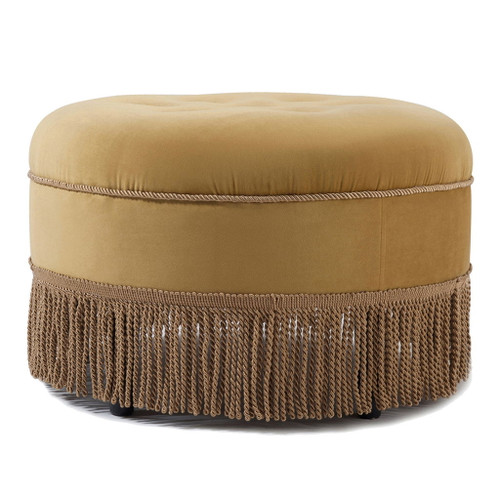Yolanda - Round Upholstered Accent Ottoman - Gold Yellow / Gold