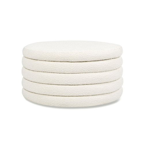 Fuji - Round Upholstered Storage Cocktail Ottoman - Ivory White