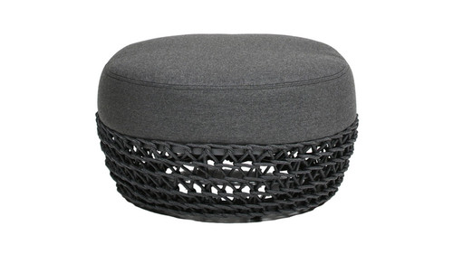 Willow - Round Upholstered Patio Ottoman - Graphite Gray / Black