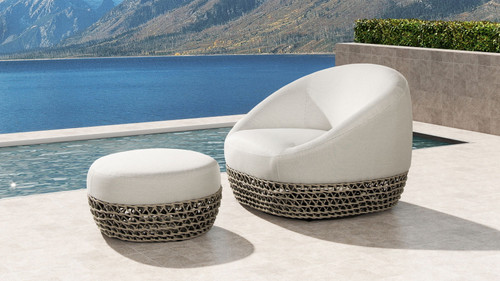 Willow - Round Upholstered Patio Ottoman - Beige