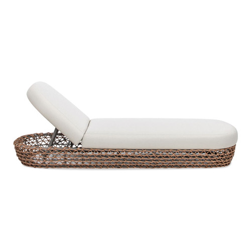 Willow - Sunbrella Upholstered Woven Patio Lounger, Wicker Frame - Wheat Beige / Golden Brown
