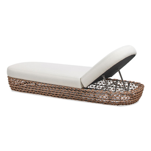 Willow - Sunbrella Upholstered Woven Patio Lounger, Wicker Frame - Wheat Beige / Golden Brown
