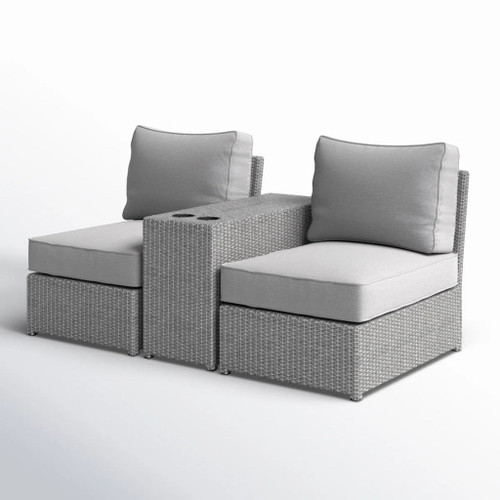 2 Person Wicker Conversation Set With Cushions, Weather Resistant - Gray Mix