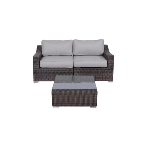 3 Piece Patio Rattan Conversation Set With Cushions - Brown Mix